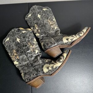 Corral C2116 Womens Black Lizard‎ Inlay Western Boots Size 8 M Snip Toe